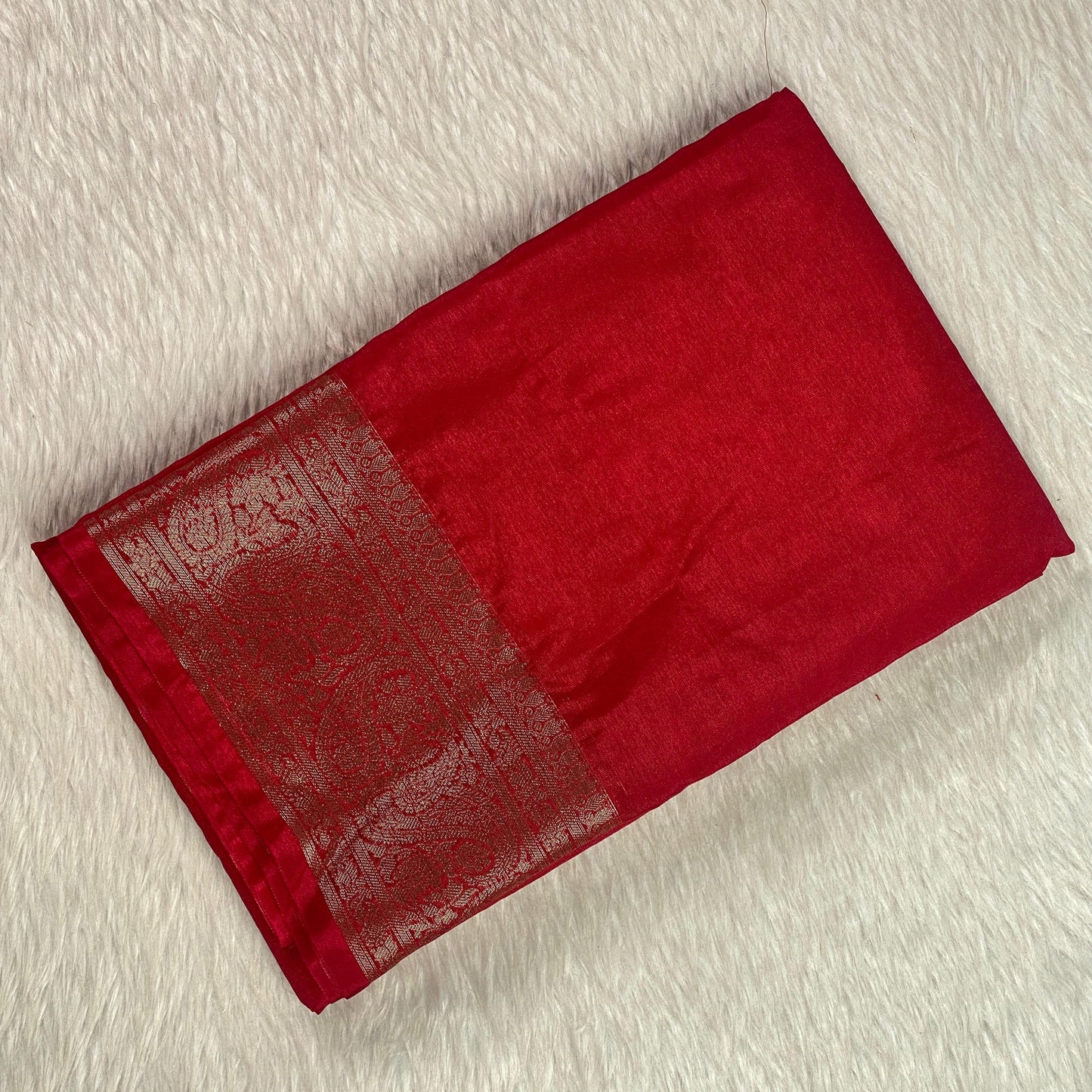 Devasena Banarasi Silk Saree – Red with Golden Border