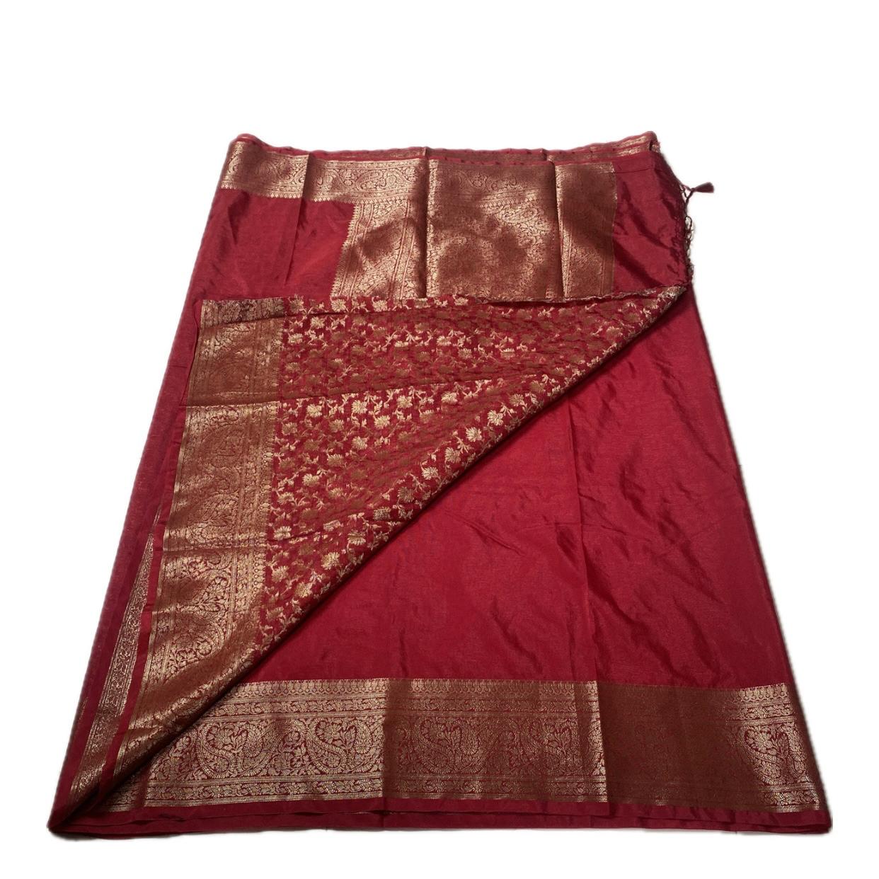 Devasena Banarasi Silk Saree – Red with Golden Border
