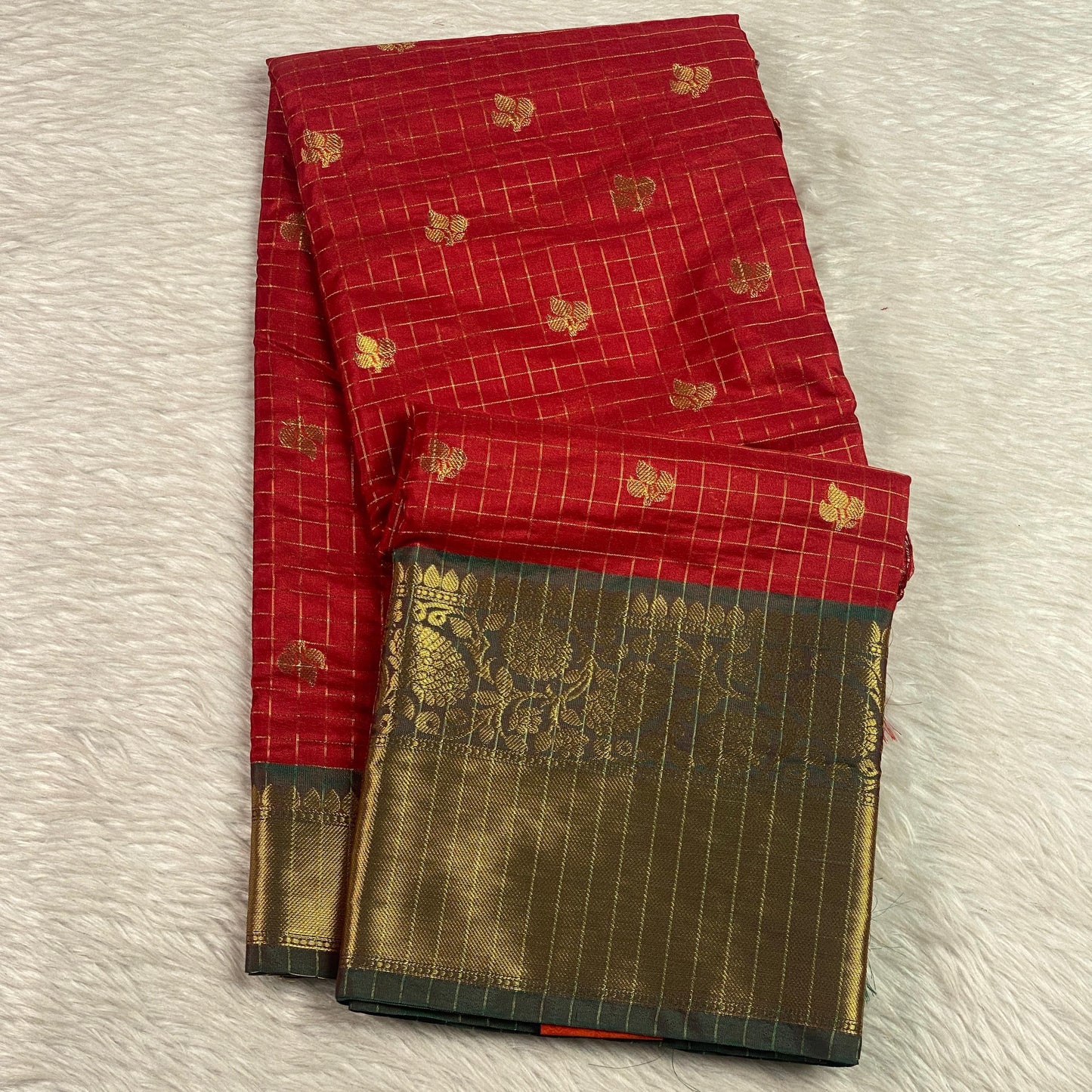 Kunkumam Chanderi Silk Checks Saree Red