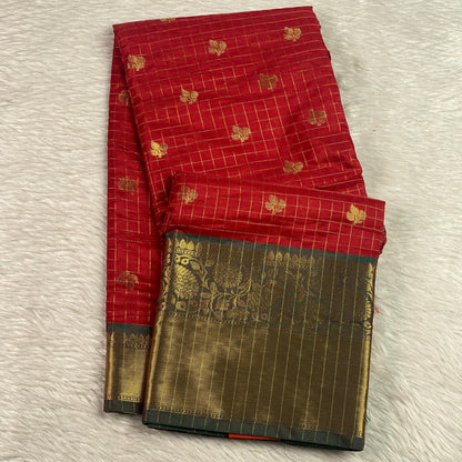 Kunkumam Chanderi Silk Checks Saree Red