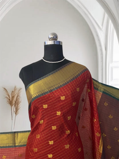 Kunkumam Chanderi Silk Checks Saree Red