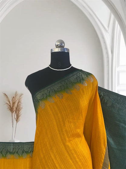 Amika Semi Linen Saree Yellow