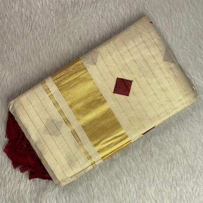 Uthram Kerala Kasavu Saree with Diamond Motifs Green