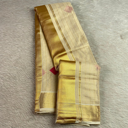 Uthram Kerala Kasavu Saree with Diamond Motifs Pink