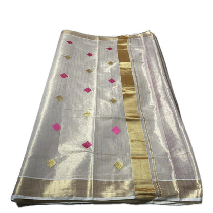 Uthram Kerala Kasavu Saree with Diamond Motifs Pink