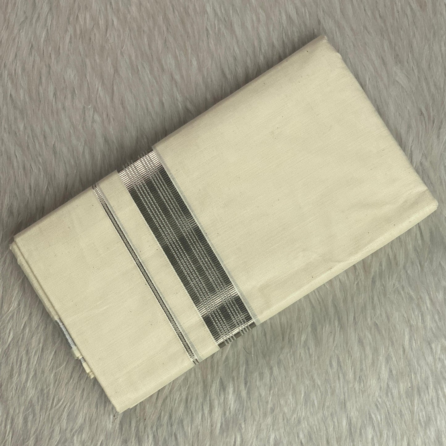 Premium Off-White Dhoti with Silver Border