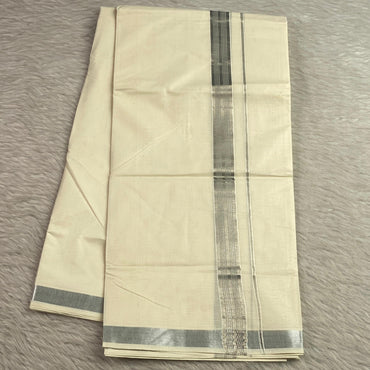 Premium Off-White Dhoti with Silver Border