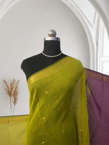 Paru Olive Green Chanderi Cotton Saree