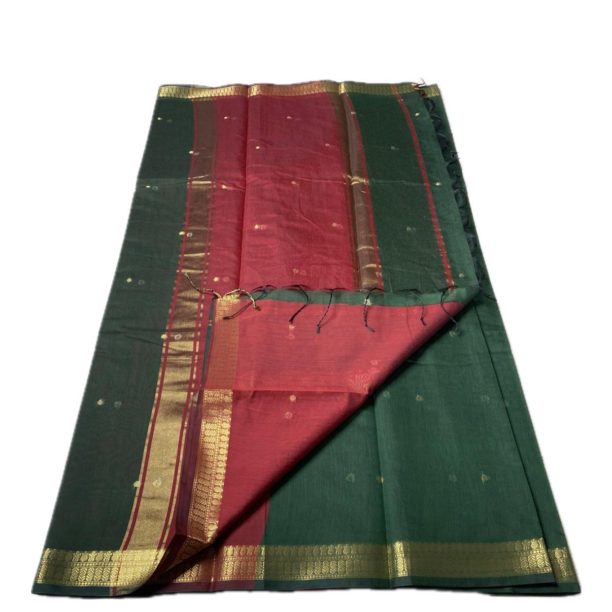 Paru Dark Green Chanderi Cotton Saree