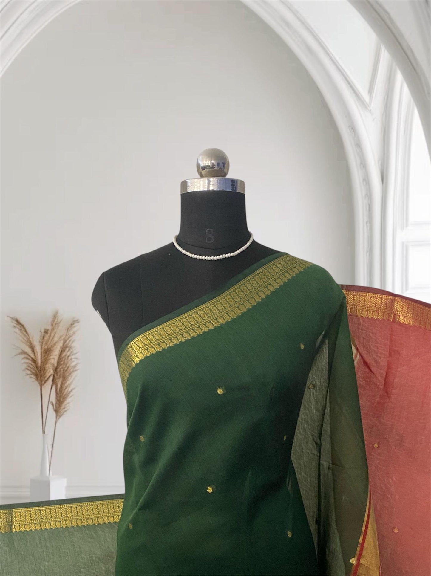 Paru Dark Green Chanderi Cotton Saree
