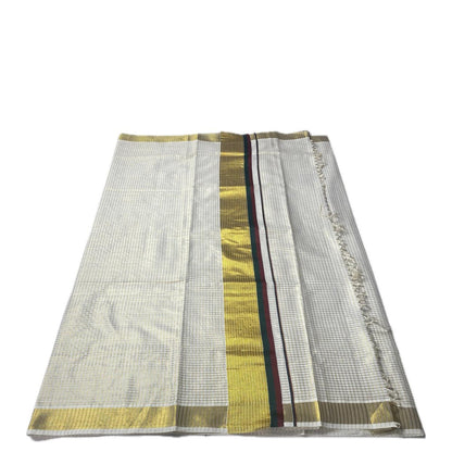 Thiruvonam Pink Border Kerala Kasavu Saree