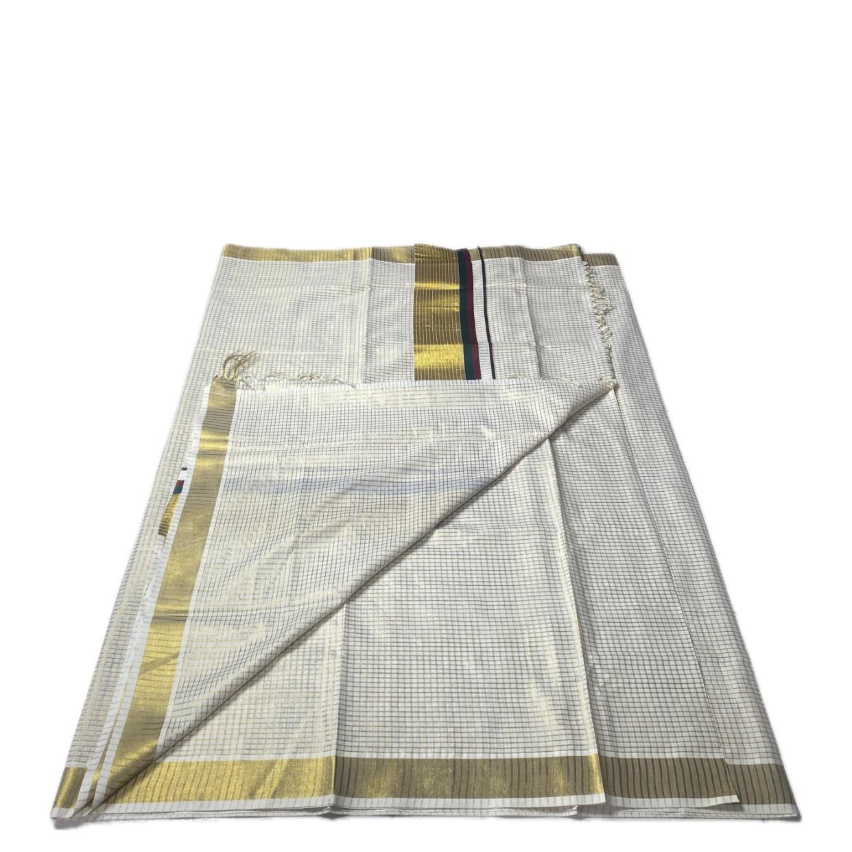 Thiruvonam Pink Border Kerala Kasavu Saree