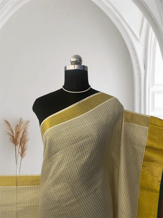 Thiruvonam Pink Border Kerala Kasavu Saree
