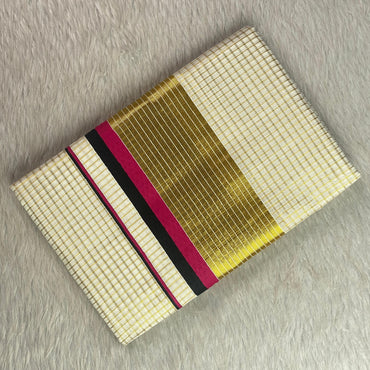 Thiruvonam Pink Border Kerala Kasavu Saree