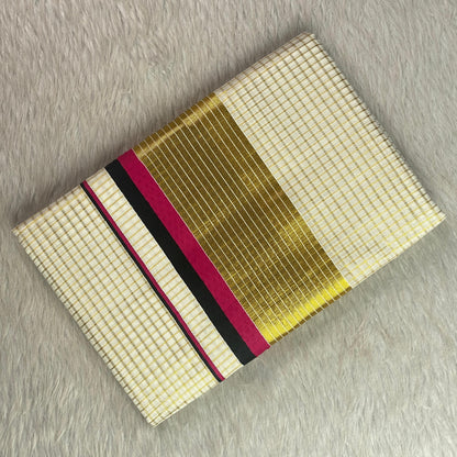 Thiruvonam Pink Border Kerala Kasavu Saree