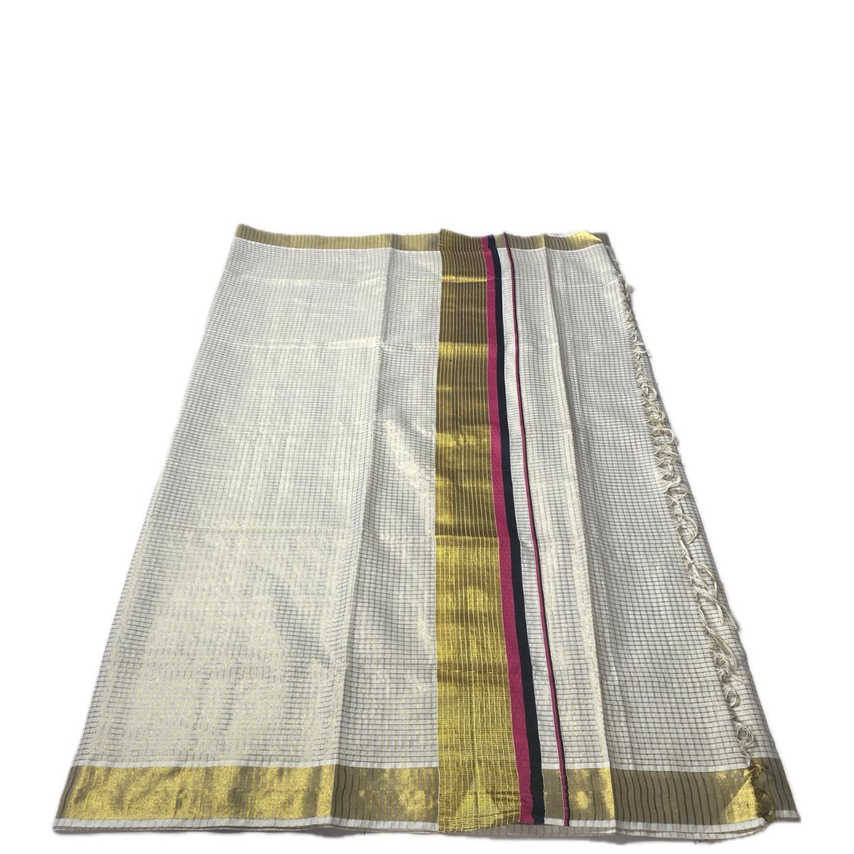 Thiruvonam Pink Border Kerala Kasavu Saree