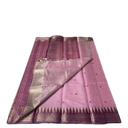 Kavya Checks Saree Pink with Maroon Border