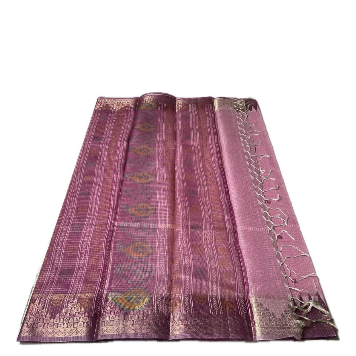 Kavya Checks Saree Pink with Maroon Border