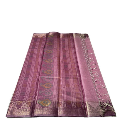Kavya Checks Saree Pink with Maroon Border