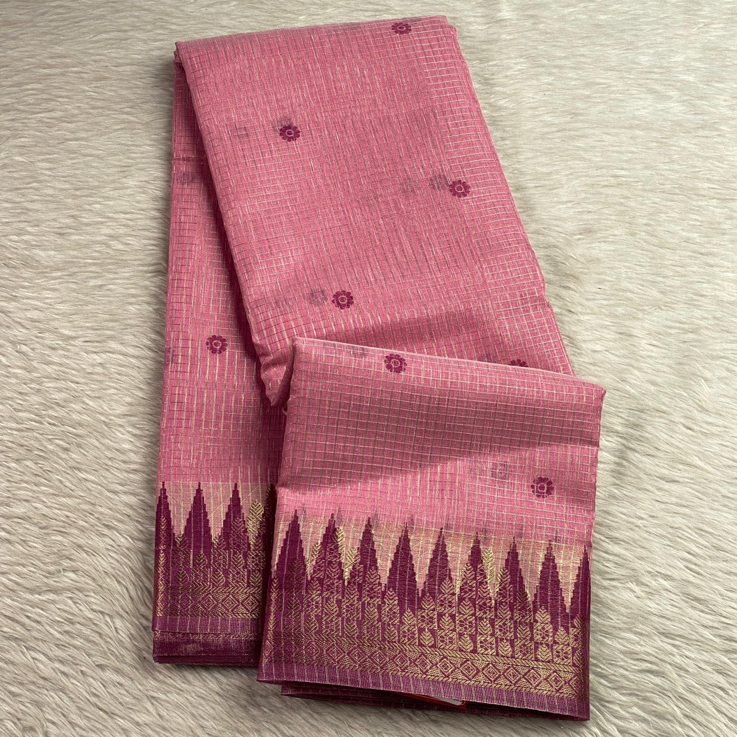 Kavya Checks Saree Pink with Maroon Border
