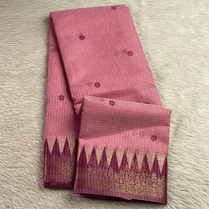 Kavya Checks Saree Pink with Maroon Border