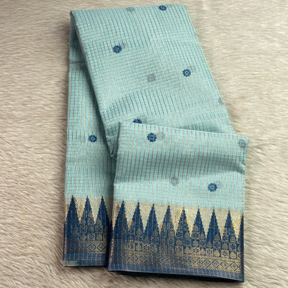 Kavya Checks Saree Sky Blue with Navy Blue Border