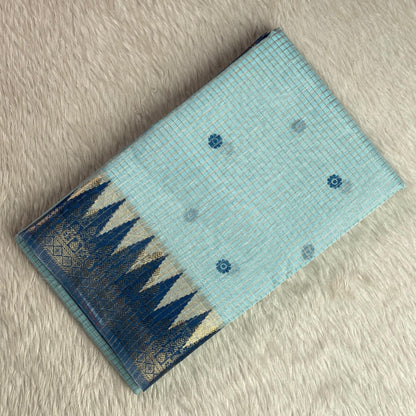 Kavya Checks Saree Sky Blue with Navy Blue Border