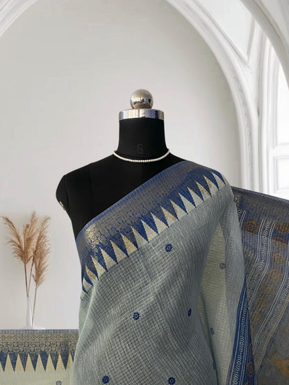 Kavya Checks Saree Sky Blue with Navy Blue Border