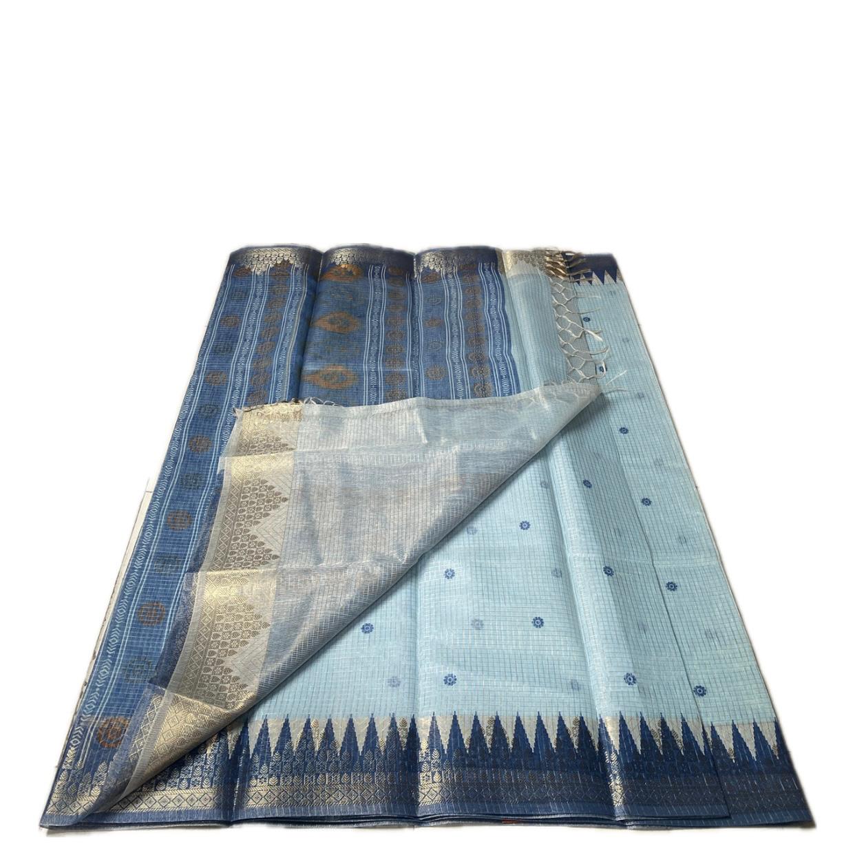 Kavya Checks Saree Sky Blue with Navy Blue Border