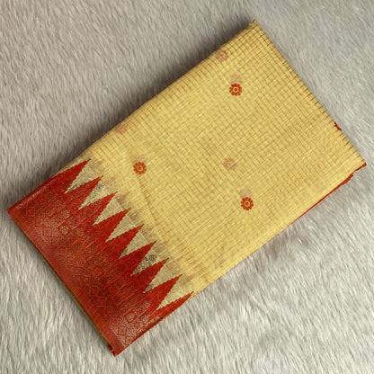 Kavya Checks Saree in Light Yellow with Orange Border