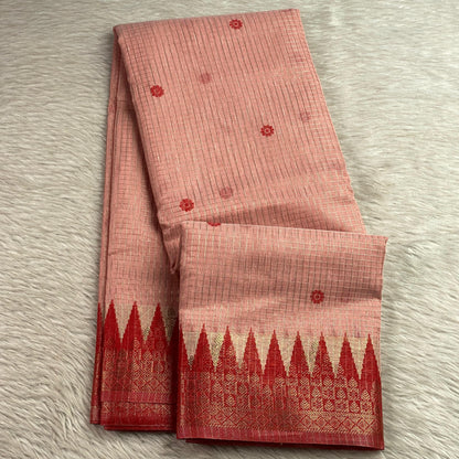 Kavya Checks Saree in Pink with Red Border