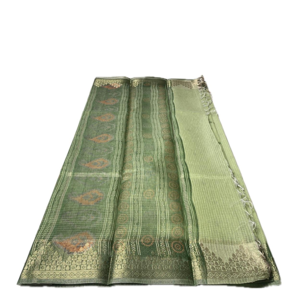 Kavya Checks Saree in Green with Dark Dreen Border
