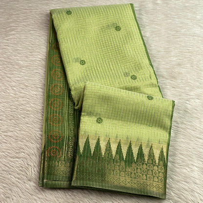 Kavya Checks Saree in Green with Dark Dreen Border