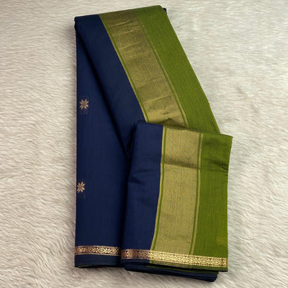 Maheshwari Cotton Saree Blue with Olive Green Border