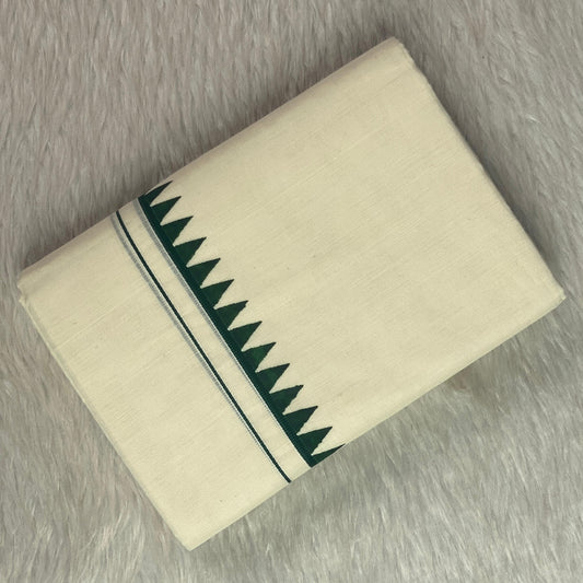Manthra Kerala Traditional Set Mundu with Temple Triangle Design Dark Green (Dress Code)