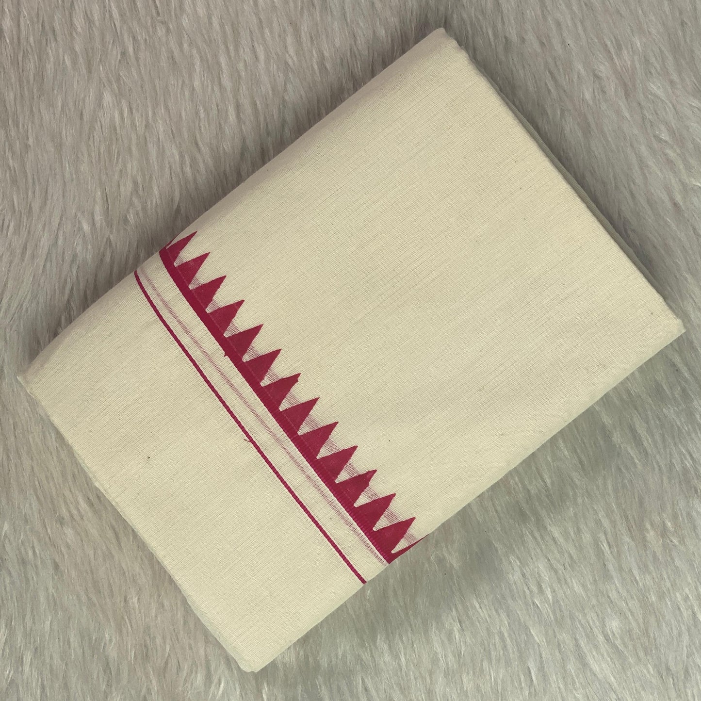 Manthra Kerala Traditional Set Mundu with Temple Triangle Design Pink