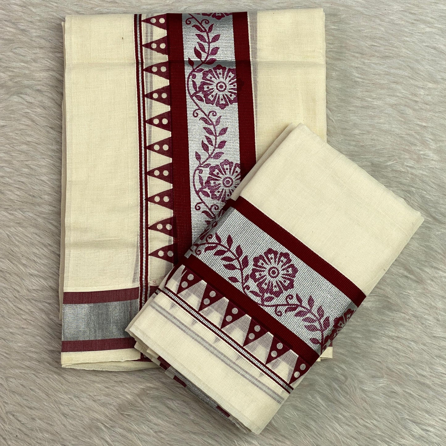 Anizham Set Mund with Floral Print Maroon