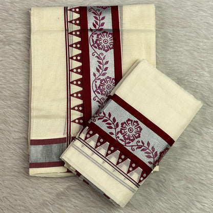 Anizham Set Mund with Floral Print Maroon