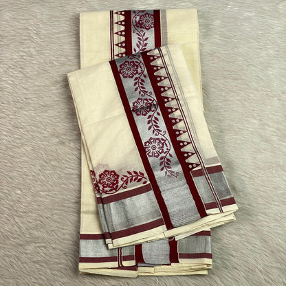Anizham Set Mund with Floral Print Maroon