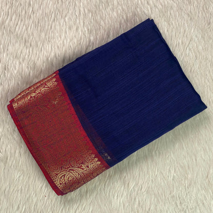 Janvi Semi Linen Saree with Kasavu Border Blue