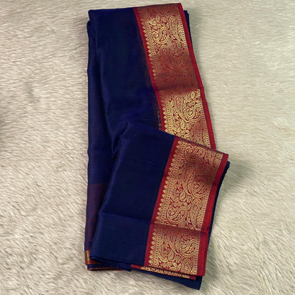Janvi Semi Linen Saree with Kasavu Border Blue