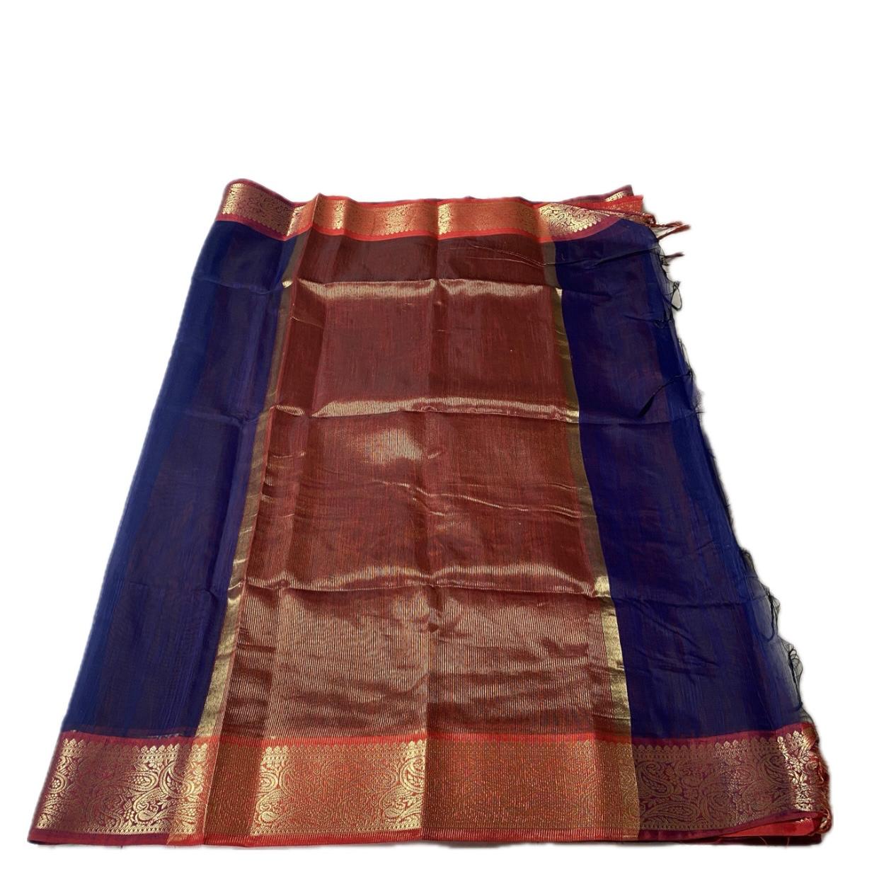 Janvi Semi Linen Saree with Kasavu Border Blue