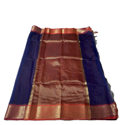Janvi Semi Linen Saree with Kasavu Border Blue