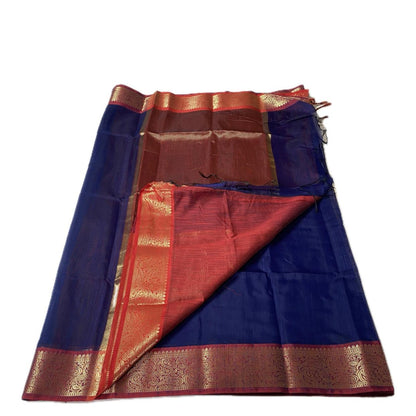 Janvi Semi Linen Saree with Kasavu Border Blue