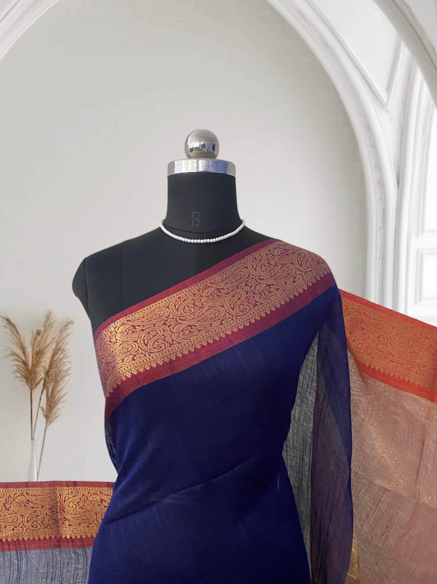 Janvi Semi Linen Saree with Kasavu Border Blue