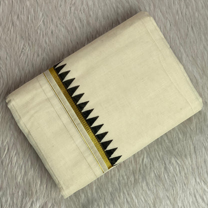 Thriketta Gold Edged Black Kara Temple Pattern Set Mundu (Dress Code)