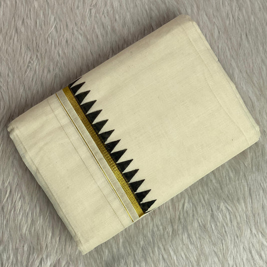 Thriketta Gold Edged Black Kara Temple Pattern Set Mundu (Dress Code)