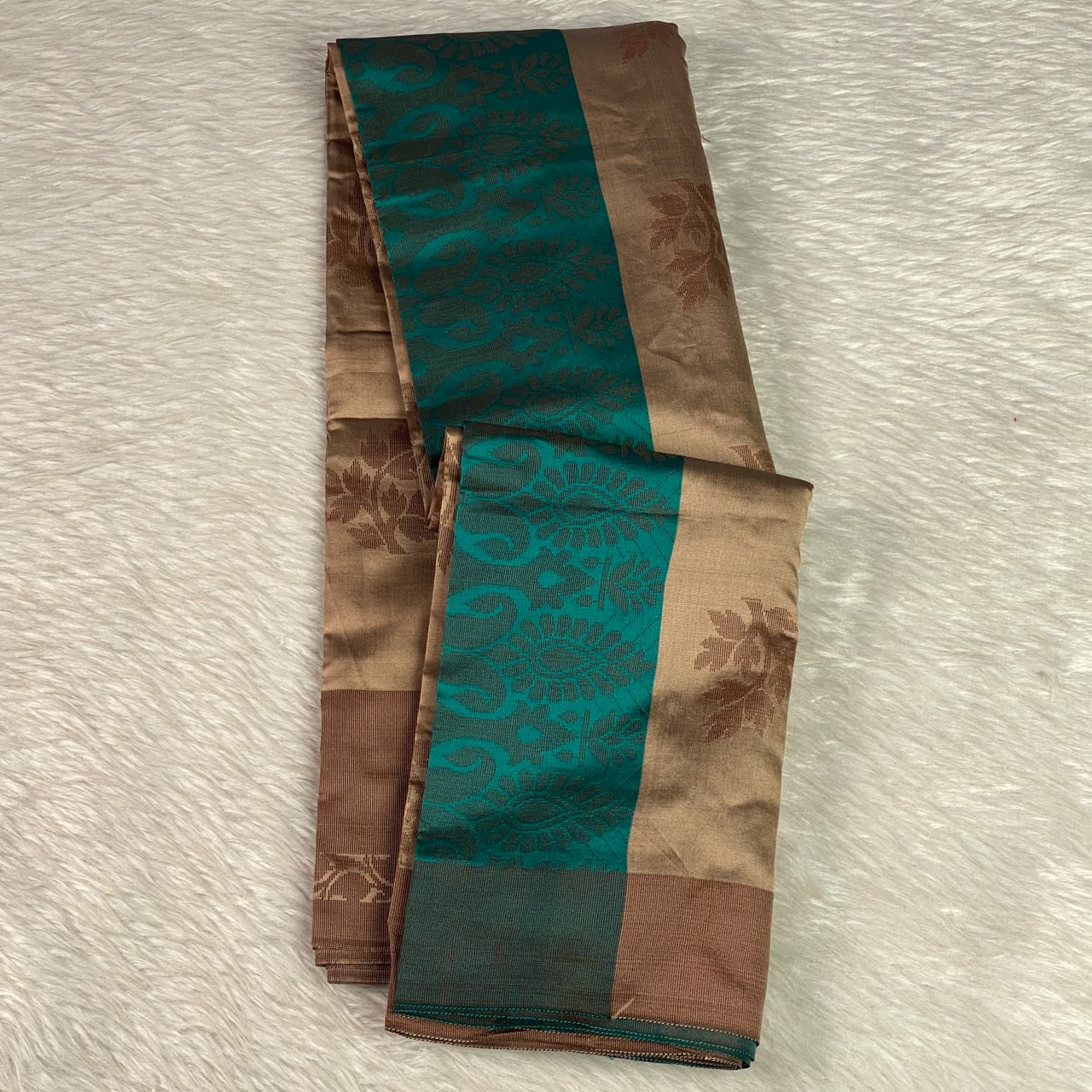 Theertha Soft Silk Saree Chikku with Green Border