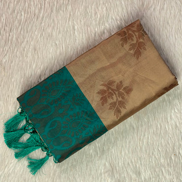 Theertha Soft Silk Saree Chikku with Green Border