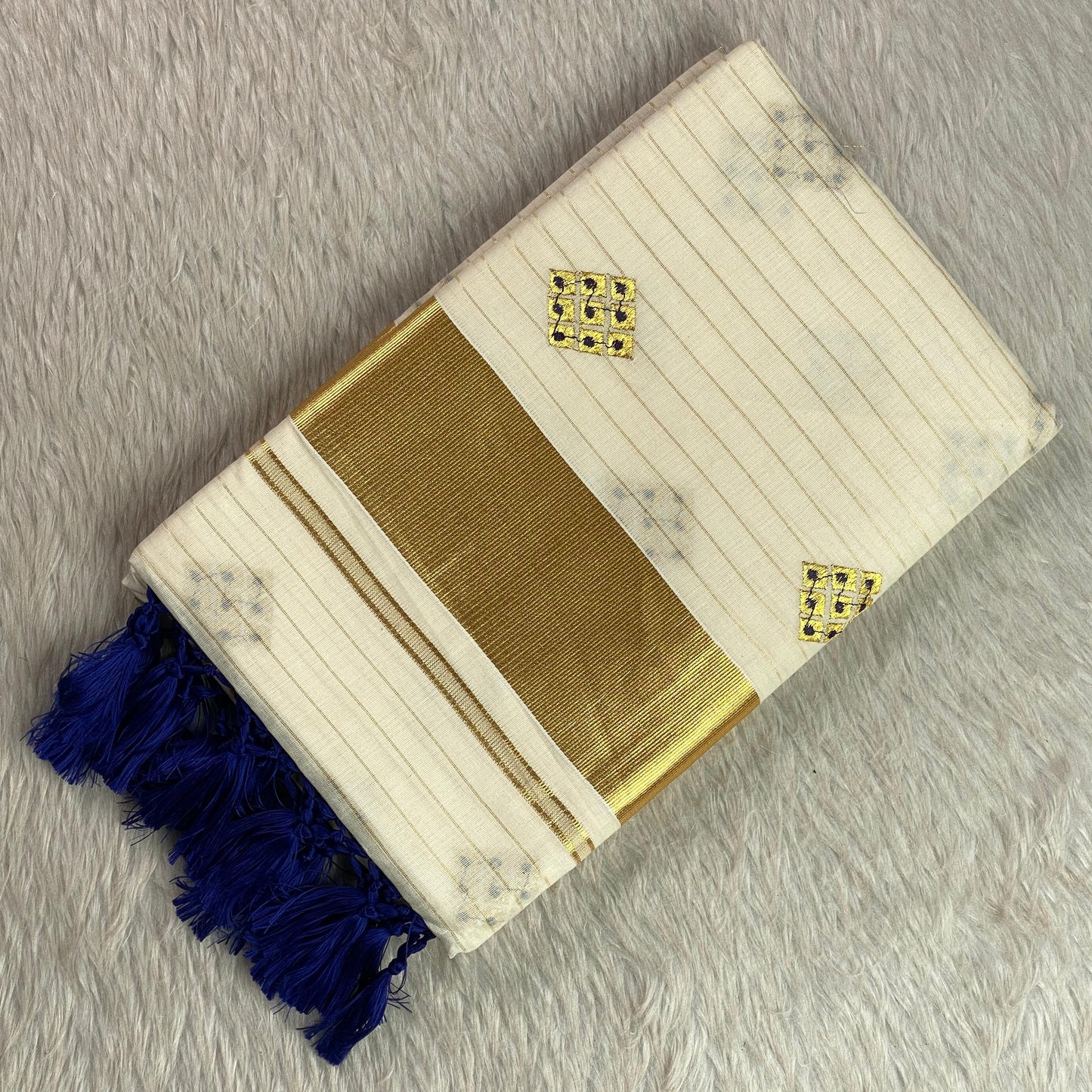 Meenam Royal Blue Kasavu Saree with Lines Golden Zari